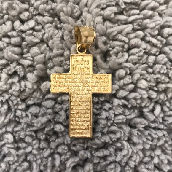 14k Yellow Gold Padre Nuestro Religious Cross Pendant
